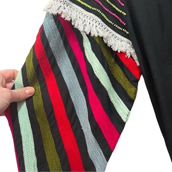 Anthropologie Chantik black long sleeve Chevron Embellished Dress size small - Picture 11 of 12